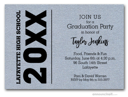 Bold Year Shimmery Silver Graduation Invitations