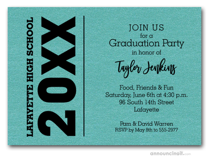 Bold Year Shimmery Turquoise Graduation Invitations