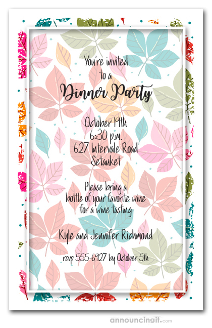 Bright Fall Leaves and Dots Party Invitations