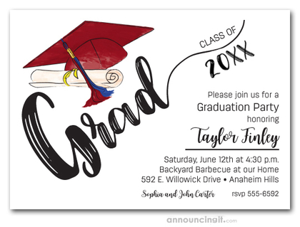 Burgundy & Blue Tassel on Burgundy Cap Graduation Invites