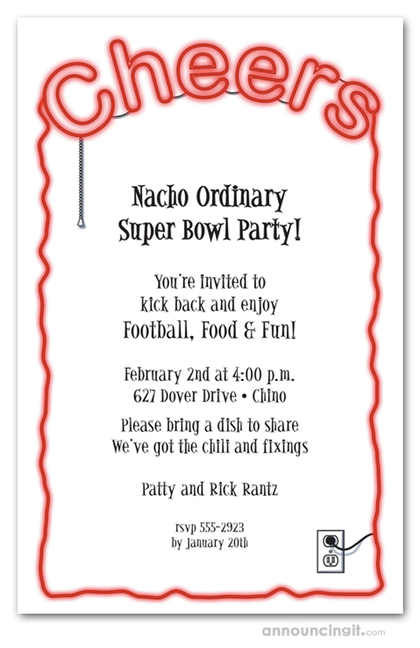 Cheers Red Neon Super Bowl Invitations