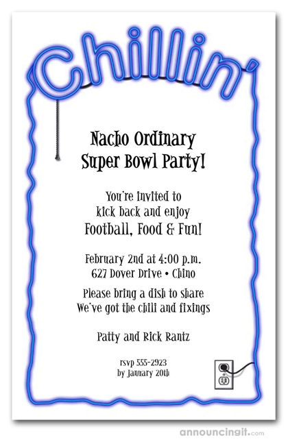 Neon Blue Sign Super Bowl Invitations