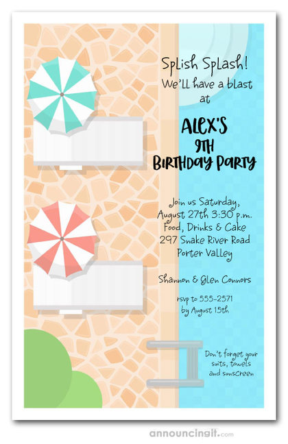 Pool Deck Swim Party Invitations