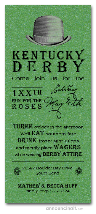 Derby Hat Shimmery Green Invitations
