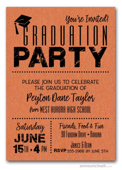 Shimmery Orange Dotted Graduation Invitations