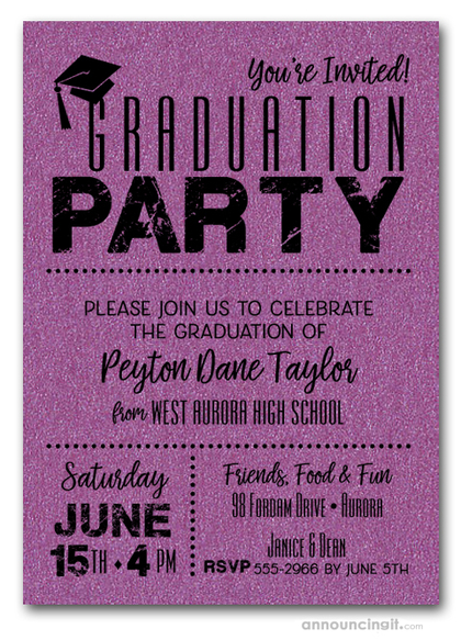 Shimmery Purple Dotted Graduation Invitations