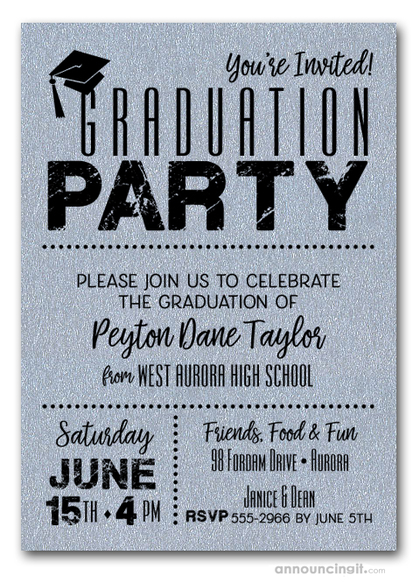 Shimmery Silver Dotted Graduation Invitations