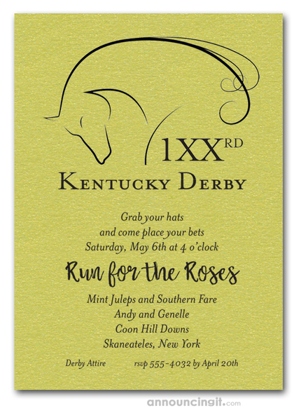 Elegant Horse on Shimmery Lime Derby Invitations