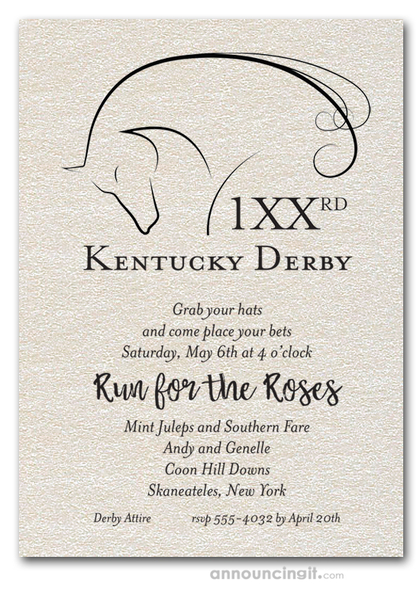 Elegant Horse Kentucky Derby on Shimmery White Invitations