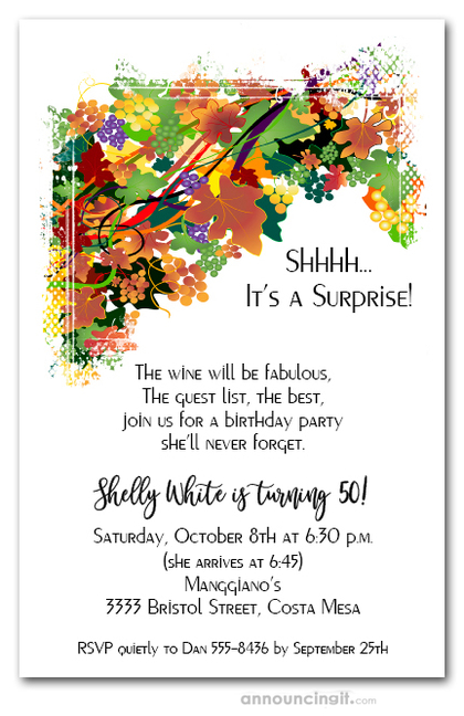 Fall Leaves and Grapes Invitations