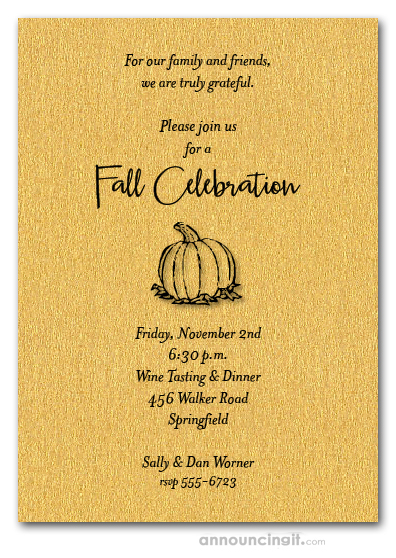 Pumpkin on Shimmery Gold Invitations