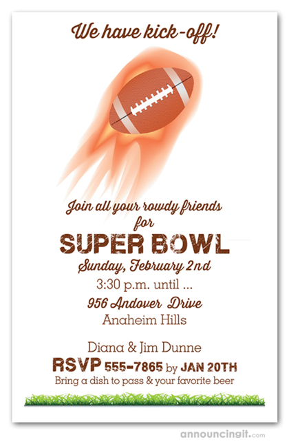 Flaming Kick Off Super Bowl Invitations