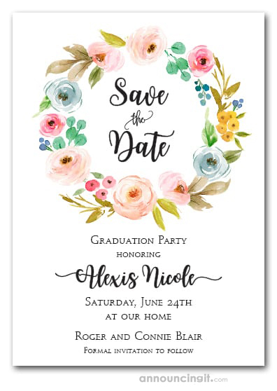 Faith Floral Wreath Graduation Save the Date Cards