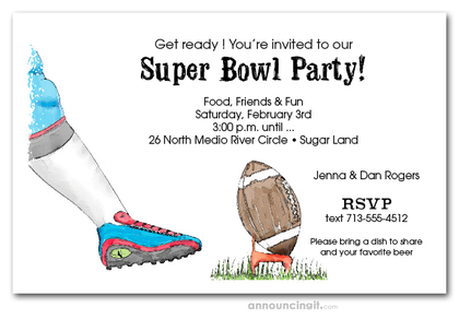 Football Kickoff Super Bowl Party Invitations