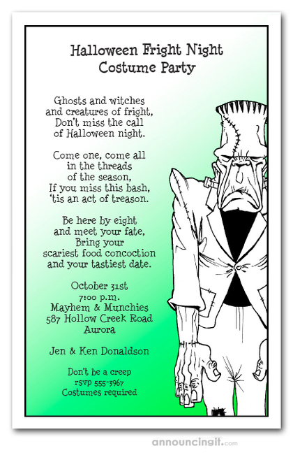Frankenstein Lives Halloween Invitations
