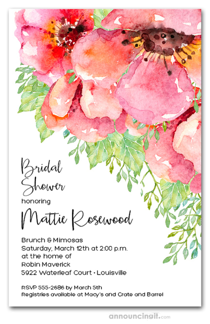 Fresh Pink Flowers Bridal Shower Invitations