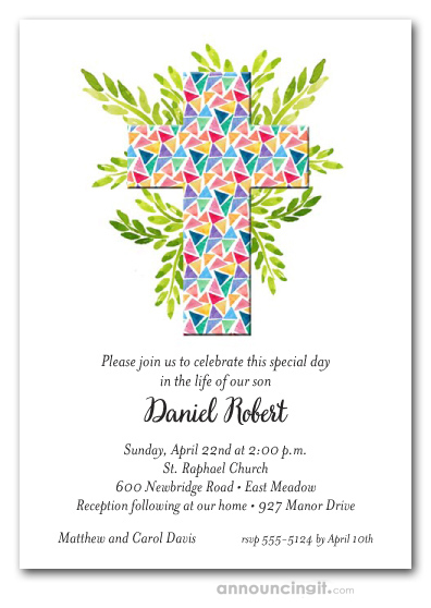 Glass Triangles Cross First Communion Invitations