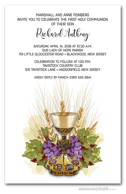 Chalice Grapes Wheat Communion Invites