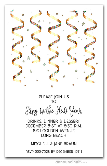 Gold Streamers Party Invitations