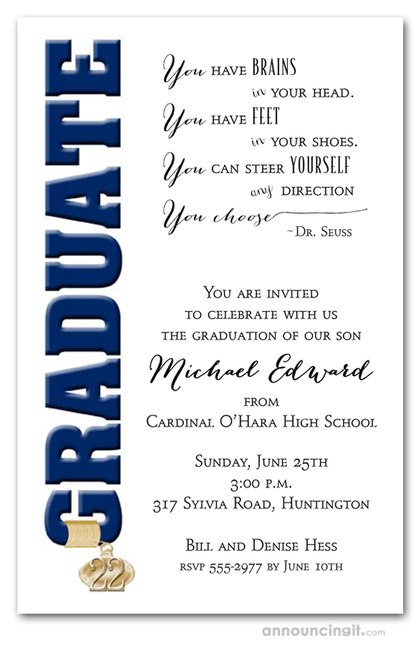 Tassel Charm and Navy Graduation Invites