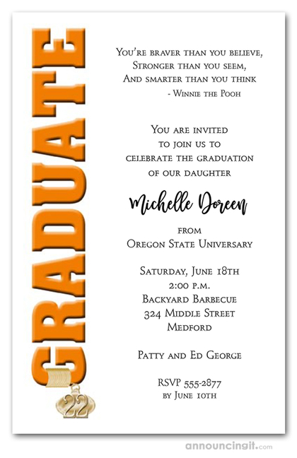 Tassel Charm and Orange Graduation Invites