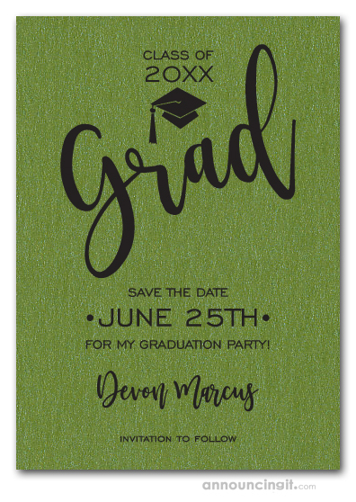 Simple Grad Shimmery Green Save the Date Cards