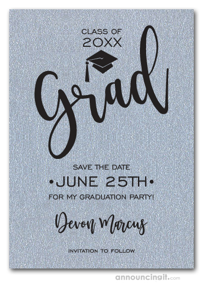 Simple Grad Shimmery Silver Save the Date Cards