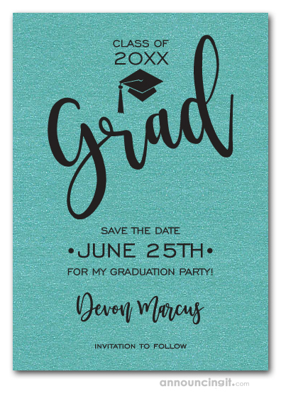 Simple Grad Shimmery Turquoise Save the Date Cards
