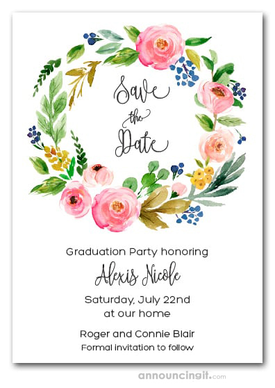 Cara Floral Wreath Graduation Save the Date Cards