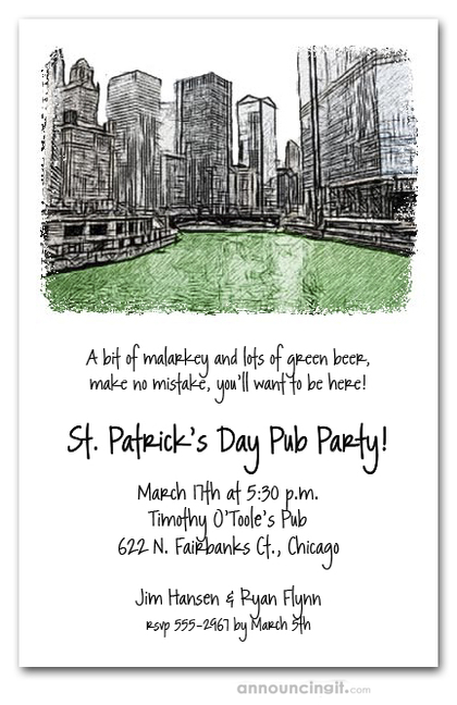 Green Chicago River St. Patrick's Day Invitations