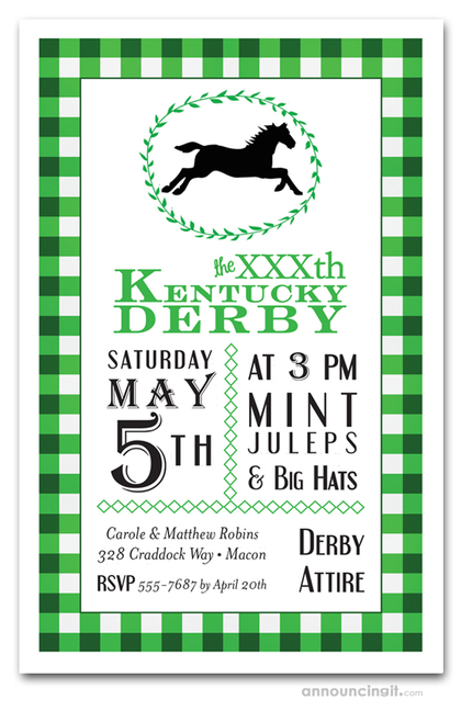 Green Plaid Kentucky Derby Invites