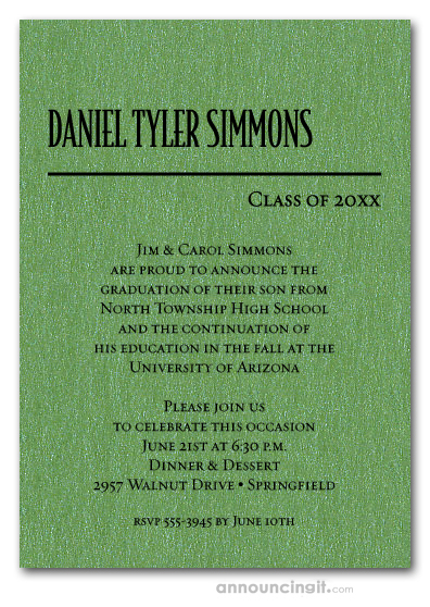 Shimmery Green Classic Graduation Invitations