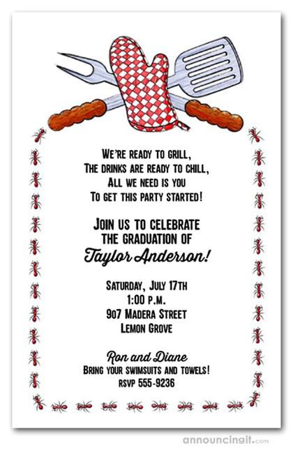 Grill Tools BBQ Graduation Party Invitations