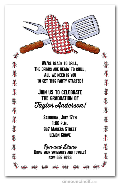 Grill Tools BBQ Graduation Party Invitations