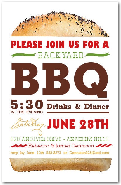 Tall Hamburger BBQ Party Invitations