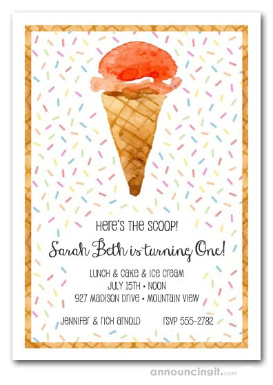 Ice Cream Waffle Cone Invitations