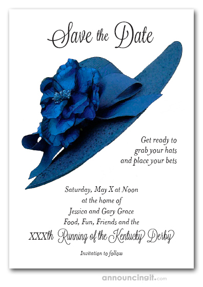 Blue Floral Hat Kentucky Derby Save the Date Cards