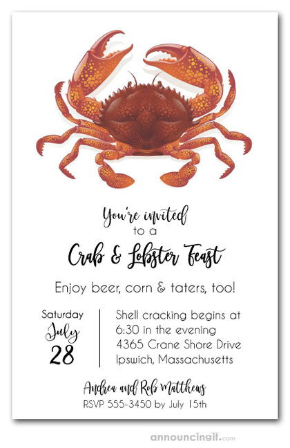 Large Red Crab Seafood Party Invitations