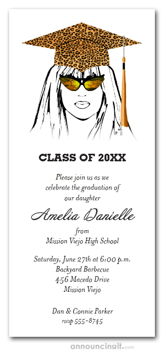 Female Leopard Cap Graduation Party Invitations