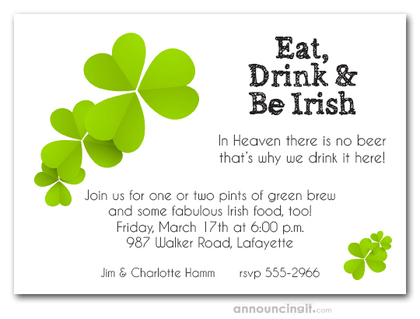 Lucky Irish Clover St. Patrick's Day Invites
