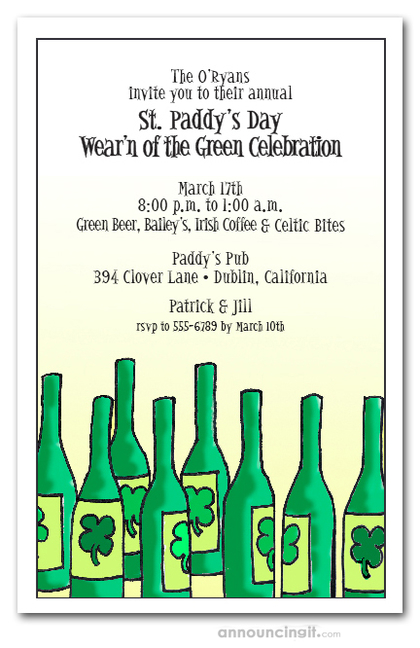 Lucky Green Beer Bottles St. Patrick's Invites