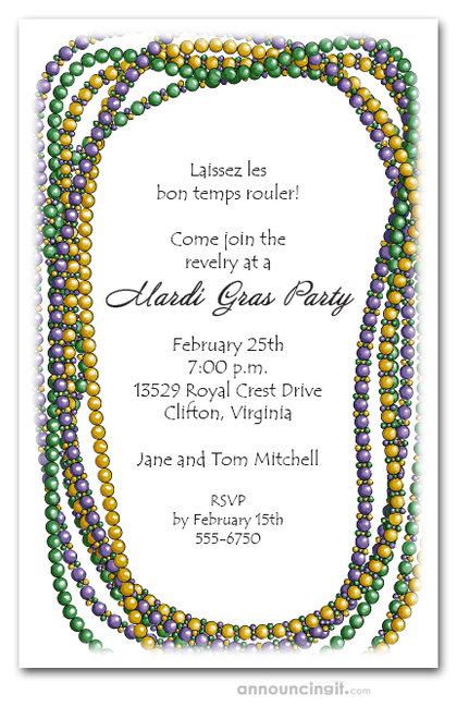 Mardi Beads Necklace Party Invitations