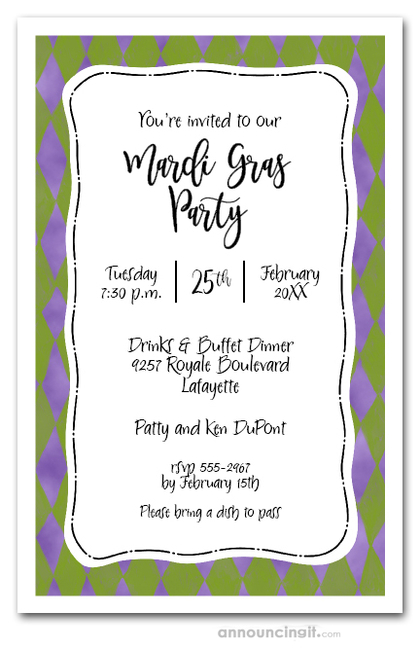 Merrily Mardi Gras Purple and Green Invites