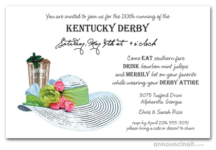 Mint Julep and White Derby Hat Derby Invitations