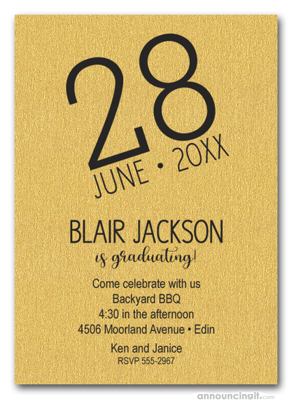 Modern Date Shimmery Gold Graduation Party Invitations