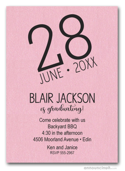 Modern Date Shimmery Pink Graduation Party Invitations