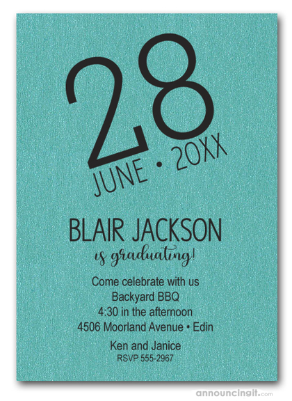 Modern Date Shimmery Turquoise Graduation Party Invitations