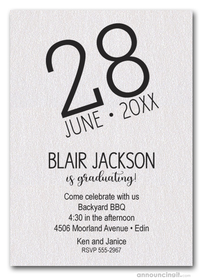 Modern Date Shimmery White Graduation Party Invitations