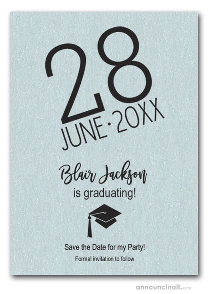 Shimmery Aqua Modern Graduation Save the Date Cards