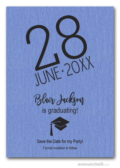 Shimmery Blue Modern Graduation Save the Date Cards